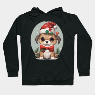 cute little puppy wearing a santa hat Hoodie